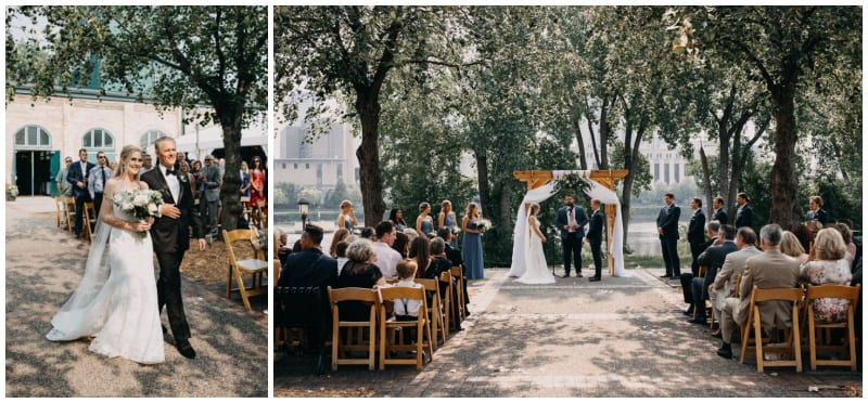 Britt Deezeeuw, Nicollet Island Pavilion, dusty blue wedding, outdoor wedding, Minneapolis wedding, park wedding, Minneapolis park wedding, greenery, floral, wedding floral, wedding flowers, bridal bouquet, white floral, wedding inspriation, Nicollet Island Pavilion wedding florist, wedding floristry, floral design