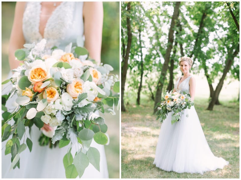 Green Acres Event Center, summer wedding, wedding floral, summer floral, peach wedding floral, peach flowers, peach bouquet, orange wedding floral, Minnesota wedding florist, Minneapolis wedding florist, Artemisia Studios, Minneapolis wedding florist