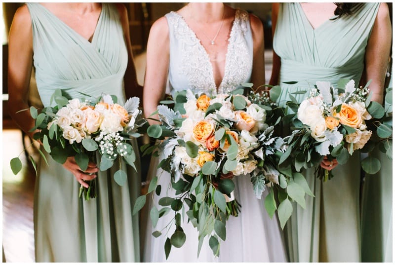 Peach and green hot sale bridesmaid dresses