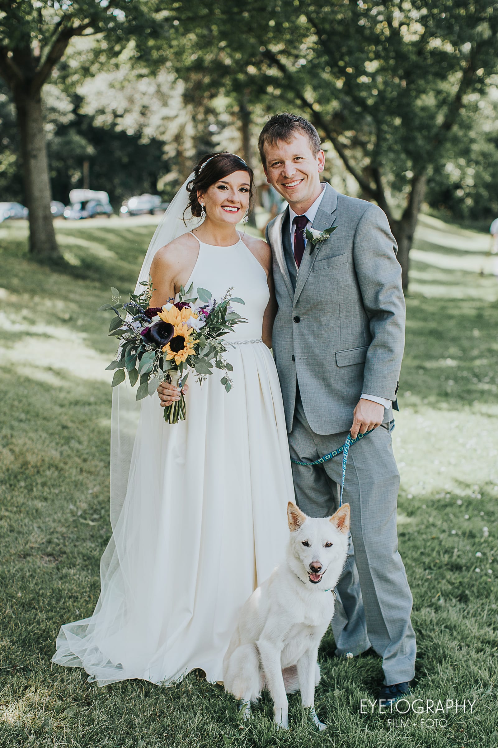 Aster Cafe, Eyetography, purple wedding, summer wedding, outdoor wedding, Artemisia Studios, sunflower bouquet, sunflower wedding, Minnesota wedding florist, Minneapolis wedding florist