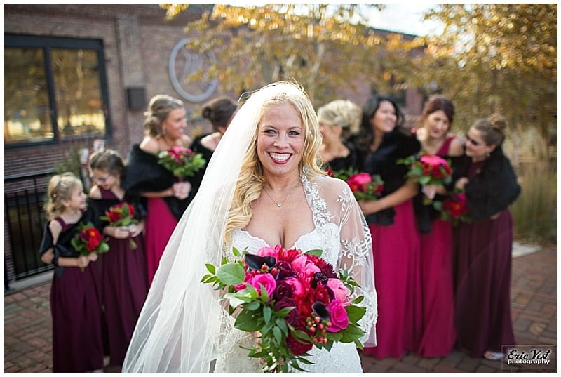 Eric Vest Photography, Minneapolis Event Center, winter wedding, winter flowers, indoor wedding, Minneapolis wedding venues, pink flowers, red flowers, Valentine's Day wedding, winter bouquet, winter floral, Minneapolis wedding florist, Artemisia Studios, Minneapolis Event Center florist, Saint Paul wedding florist, Minnesota wedding florist