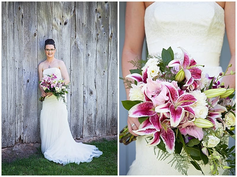 Patrick Clancy Photography, Scandia wedding, New Ulm wedding, lilies, pink lilies, stargazer lily, bridal bouquet, bouquet, bride, pink and purple wedding, Minneapolis wedding florist, Minnesota wedding florist, Artemisia Studios