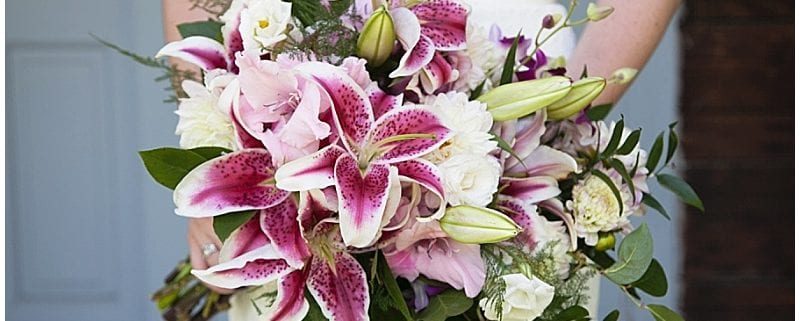 Patrick Clancy Photography, Scandia wedding, New Ulm wedding, lilies, pink lilies, stargazer lily, bridal bouquet, bouquet, bride, pink and purple wedding, Minneapolis wedding florist, Minnesota wedding florist, Artemisia Studios