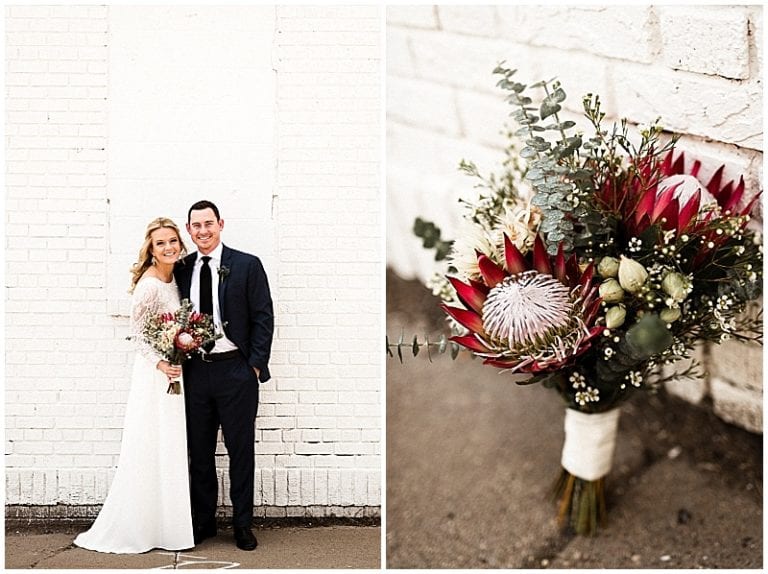 Pink Protea Bouquet The Copper Hen Summer Wedding Kate and Tom