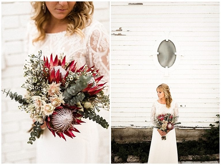 Pink Protea Bouquet The Copper Hen Summer Wedding Kate and Tom