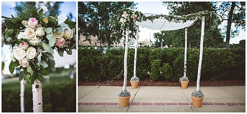 Harriet Island Pavilion, Lucas Botz Photography, Minneapolis wedding, Saint Paul wedding, Minnesota wedding, florist, floral, summer wedding, summer wedding floral, Artemisia Studios, Minneapolis wedding florist, Saint Paul wedding florist, arbor, wedding decor, ceremony decor, ceremony floral, ceremony backdrop