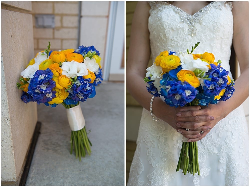 blue and yellow wedding decor