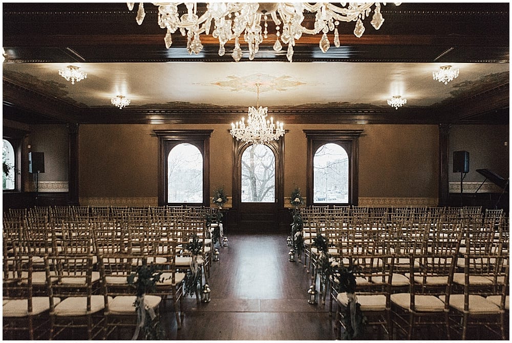 Kiana Grant Photography, Semple Mansion, winter wedding, Minneapolis wedding, Minneapolis mansion, winter flowers, winter wedding floral, wedding ceremony, aisle decor, floral decor, ceremony floral