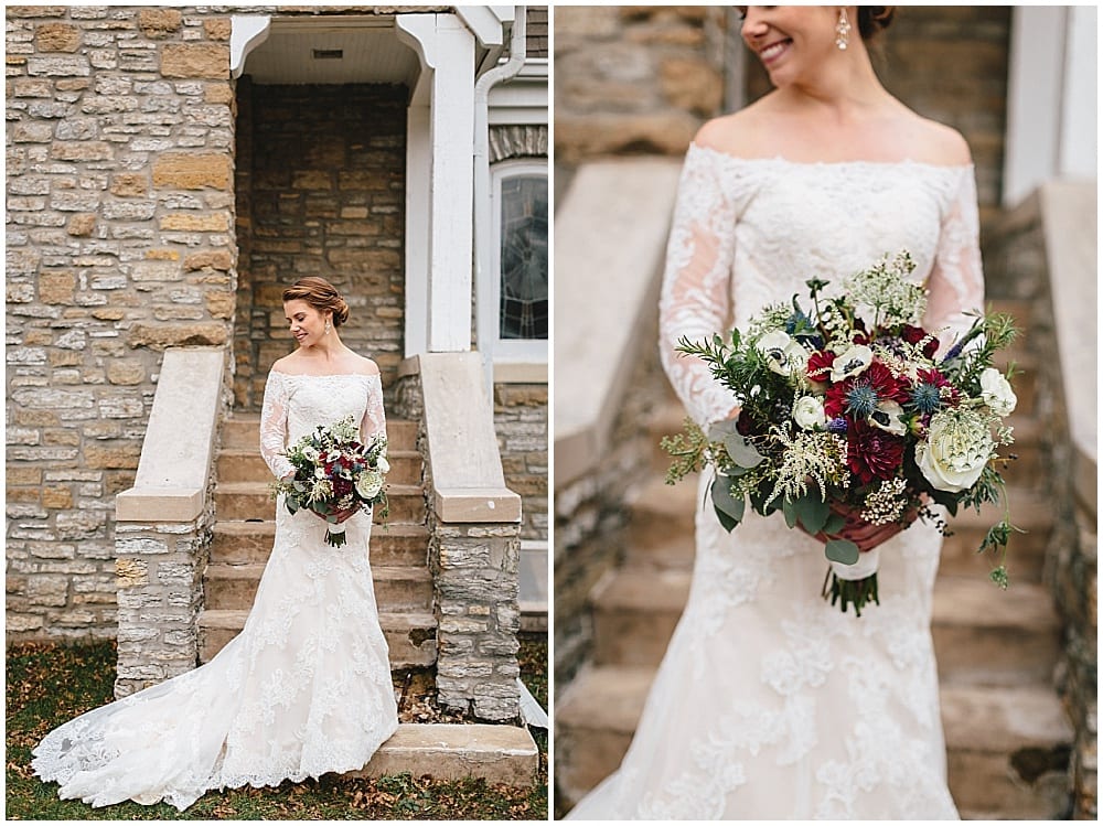 Nikki Jilek Photography, Roseville Lutheran Church, Silverwood Park, winter wedding, winter wedding floral, winter floral, winter flowers, Minneapolis wedding, Minneapolis wedding florist, Artemisia Studios, bride, bridal bouquet, winter bouquet, winter bride, wedding gown, wedding dress