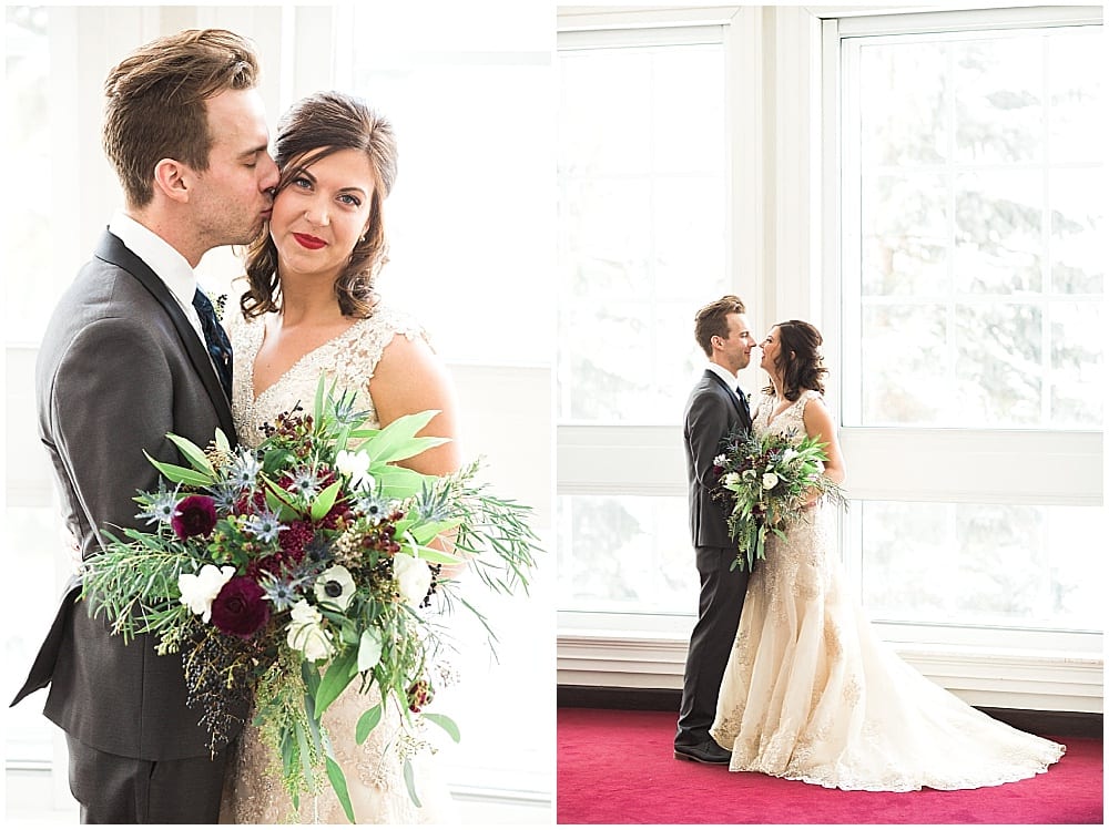 Leah Barry Photography, winter wedding, wedding floral, floral, flowers, winter wedding flowers, winter flowers, church wedding, bridal bouquet, blue bouquet, burgundy bouquet, green bouquet, wedding inspiration, winter bouquet, winter bride, groom, boutonniere, wedding gown, wedding dress