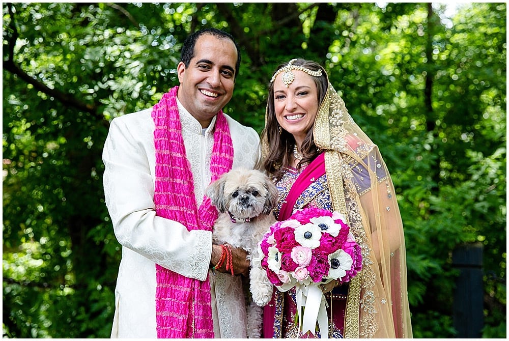 1012 Photo, Aria, Minnesota wedding, Minneapolis wedding, flowers, floral, Hindu wedding, indoor wedding, Minneapolis florist, wedding florist, dog, bride, groom, Hindu bride, bridal bouquet, pink wedding